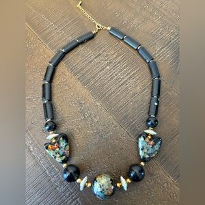 Floral Heart Beaded Necklace - Black and Gold #409